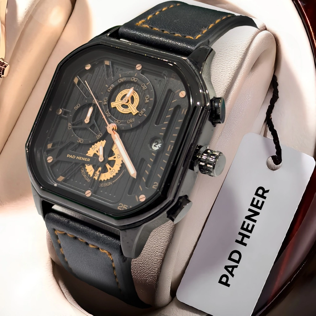 Pad Hener JASPER Jam Tangan Kulit Mewah Keren Hitam Original Anti Air Luxury COD