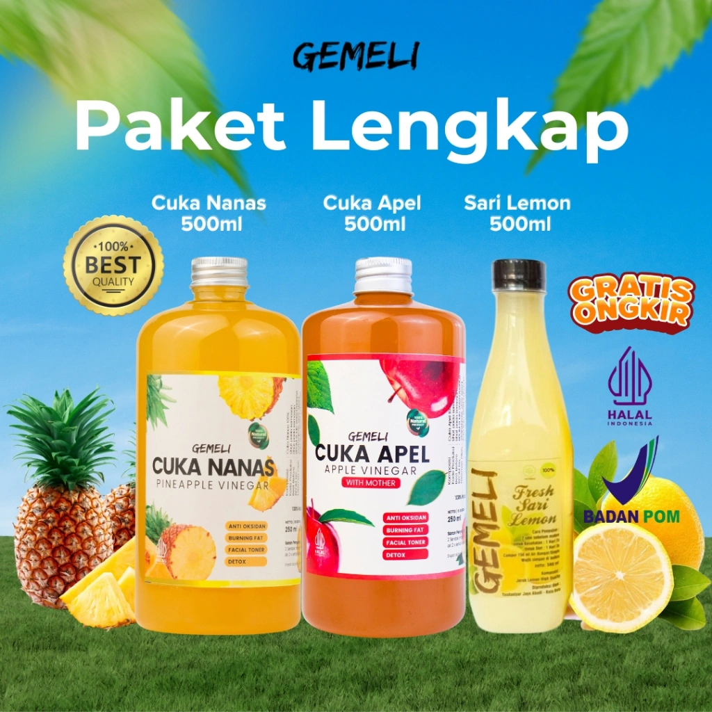 Paket Cuka Nanas Asli 500ml Cuka Apel Original 500ml Sari Lemon California 500ml