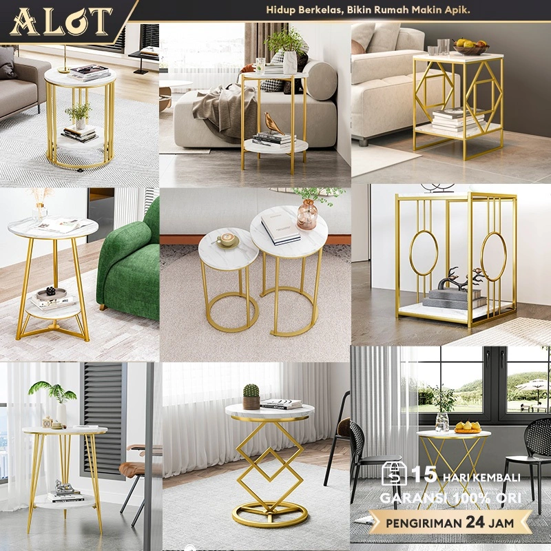 ALOT Lapisan Ganda Meja Tamu Minimalis Aedthetic Meja Motif Marmer Samping Set Meja Bundar Ruang Tamu Meja Kecil Kamar