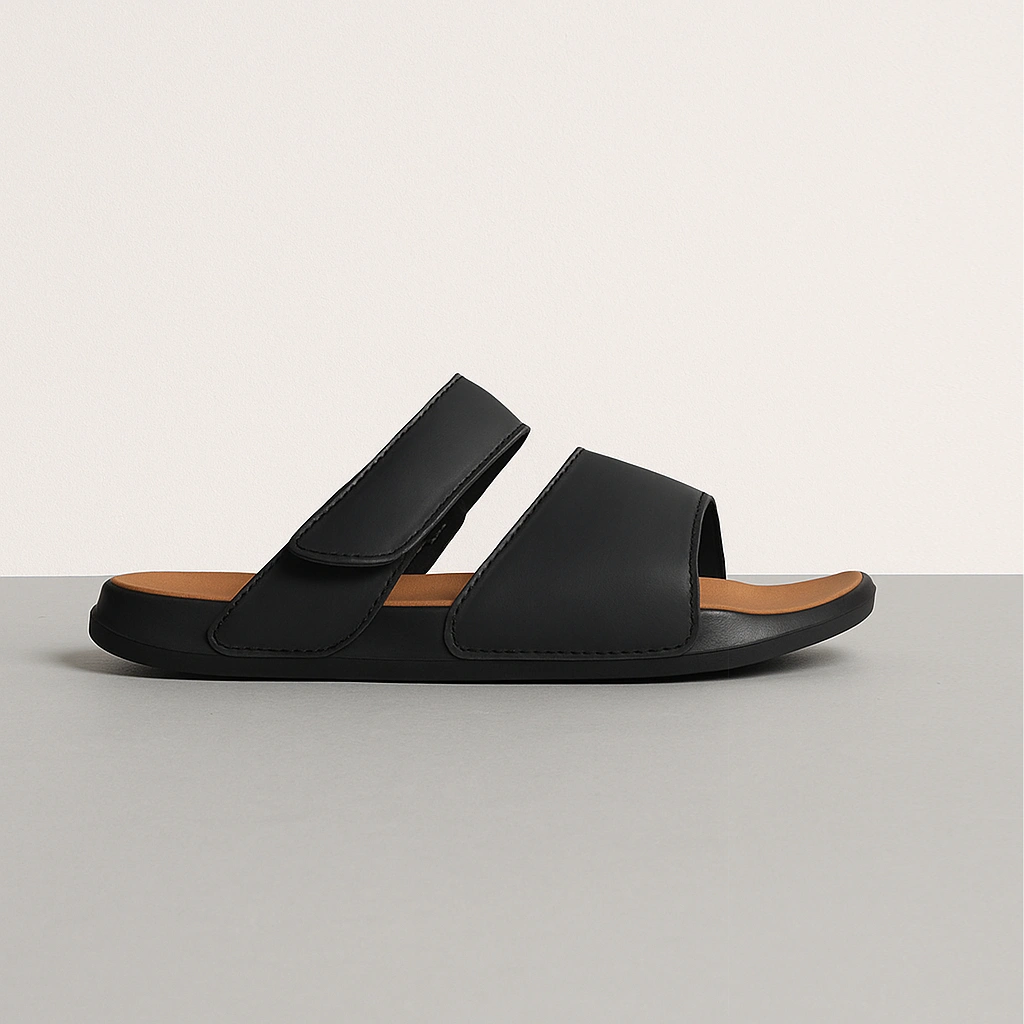 Velcro Slides Leather Series 05 Runo Project - Sandal Slide Pria - Slip On Slop Cowok