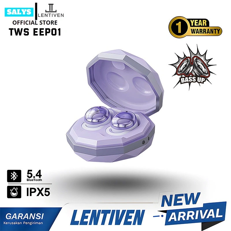 SALYS LENTIVEN TWS True Wireless Headphones with Mic Button Control Sleep headset Noise Reduction Earhooks EEP01 GARANSI 1 TAHUN