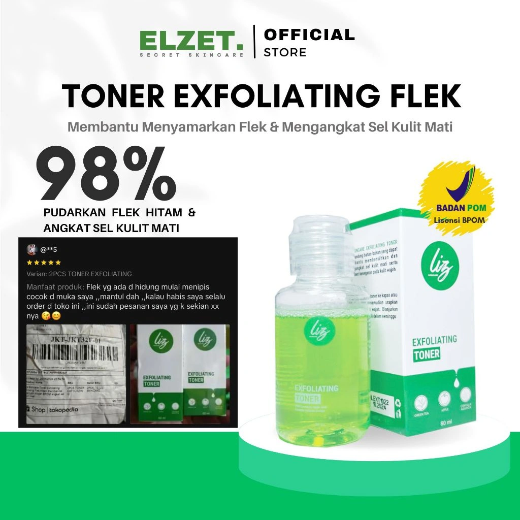 Elzet Skincare BPOM Exfoliating Toner Pengangkat Sel Kulit Mati Wajah Toner Pengelupasan Toner Flek Hitam Melasma Noda Hitam Bekas Jerawat