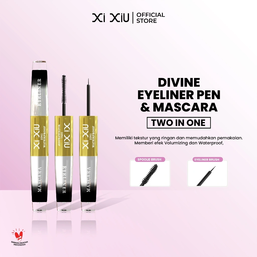 Xi XiU Divine 2in1 Mascara & Eyeliner | Volumizing, Lengthening, Smudgeproof, Waterproof | Praktis Tahan Lama