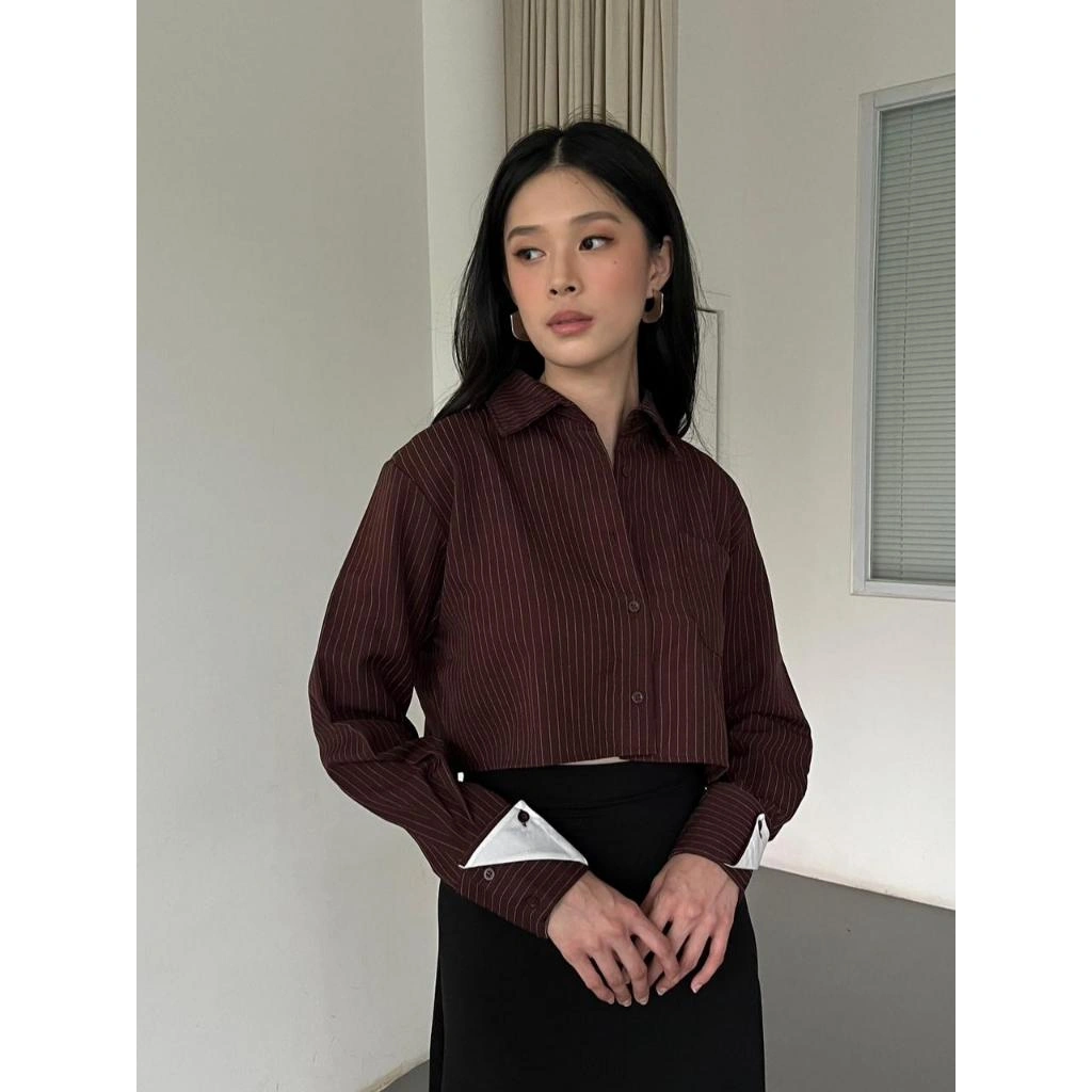 KANNEE - ZOYA TOP | KEMEJA WANITA LENGAN PANJANG STRIPES GARIS SALUR KERJA WORK OFFICE DAILY