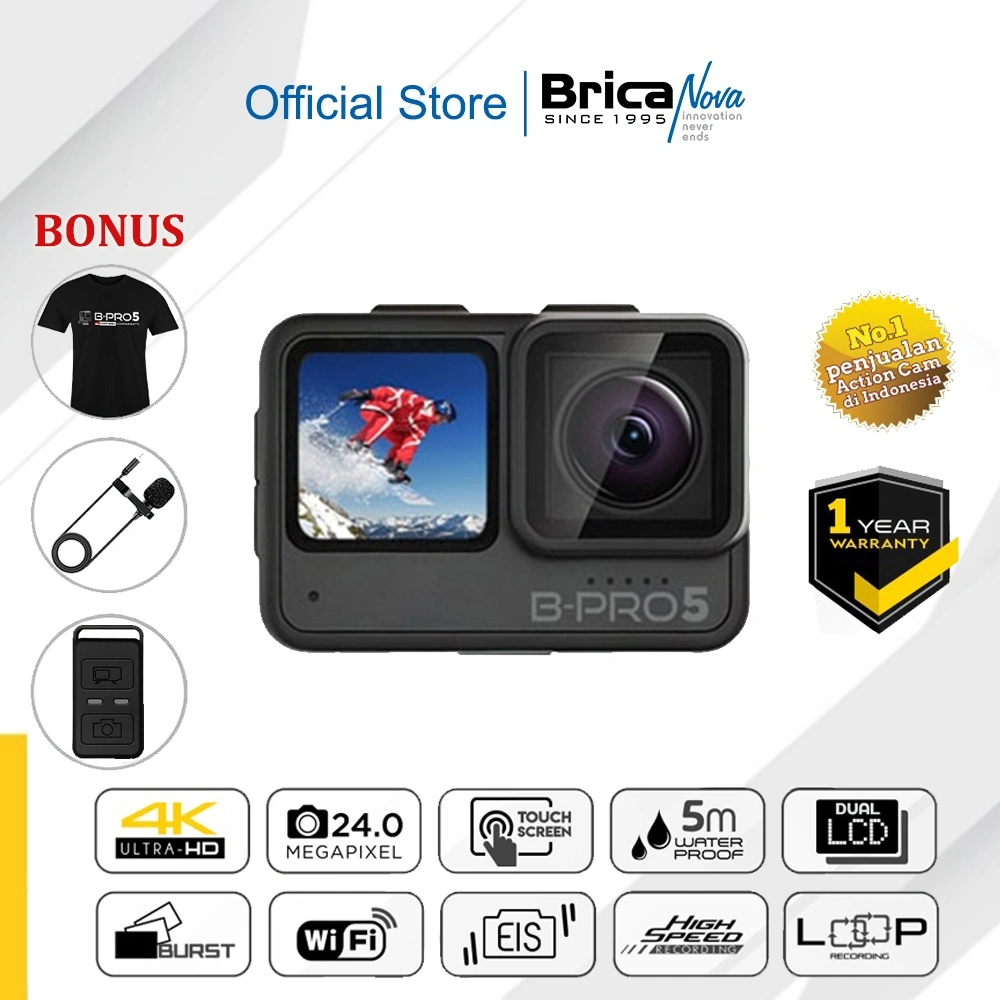 Brica BPRO5 Alpha Edition Mark III X (AE3X) - Mark III S (AE3S) - EIS - Black - Free T-Shirt - BPRO5 Action Cam 4K - BPRO-5 Series