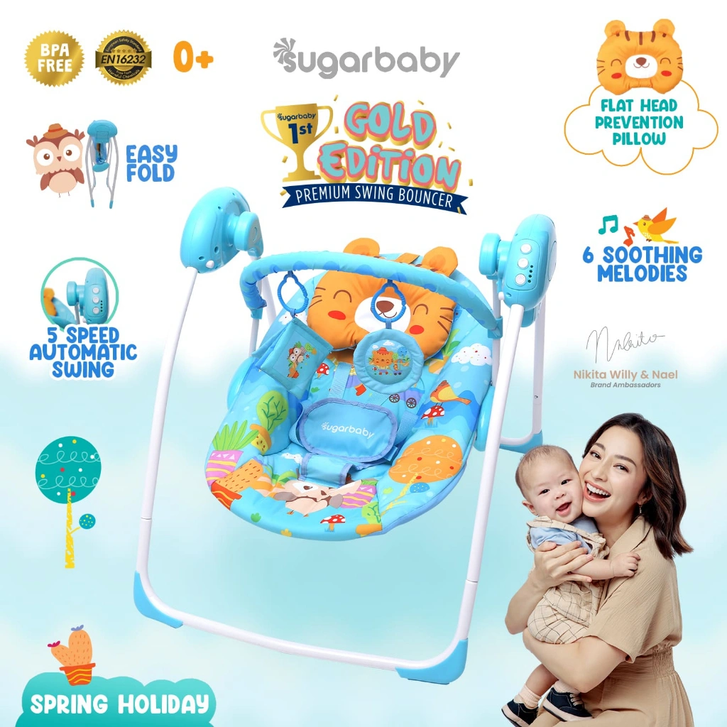 Sugar Baby Gold Edition Premium Swing Bouncer - Spring Holiday - Biru