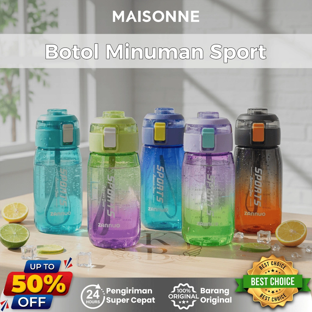 MAISONNE Botol Minum Sport 500 ML Anak & Dewasa / Botol Air Minum Motif Gradasi Pelangi