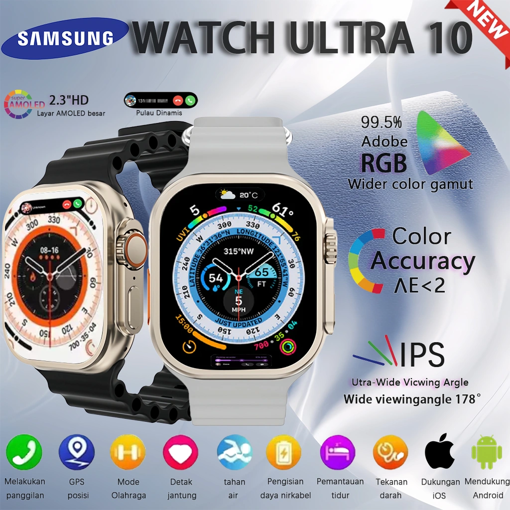 [NEW][100% Impor asli Garansi 24 bulan][Produk baru 2025][COD]SamsungSmartWatch ULTRA 10 with 2.3" HD AMOLED Display Smartwatch Pria Wanita iphone Telepon Bluetooth GPS pengisian daya nirkabel/ smartwatch ultra 10 ultra 2 ultra 1000ml 8 full layar amoled