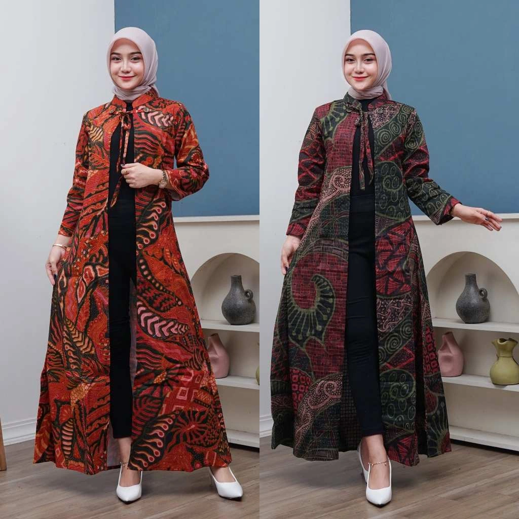 Outer Batik Wanita Long Cardigan Premium Lapis Trikot Modern Surya Teja OWB-1-7