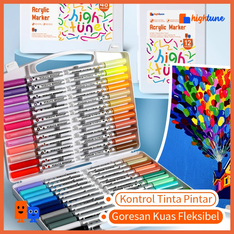 Hightune Spidol Akrilik Profesional 48 Warna Blendable Waterproof Anti Tembus Untuk Drawing Painting