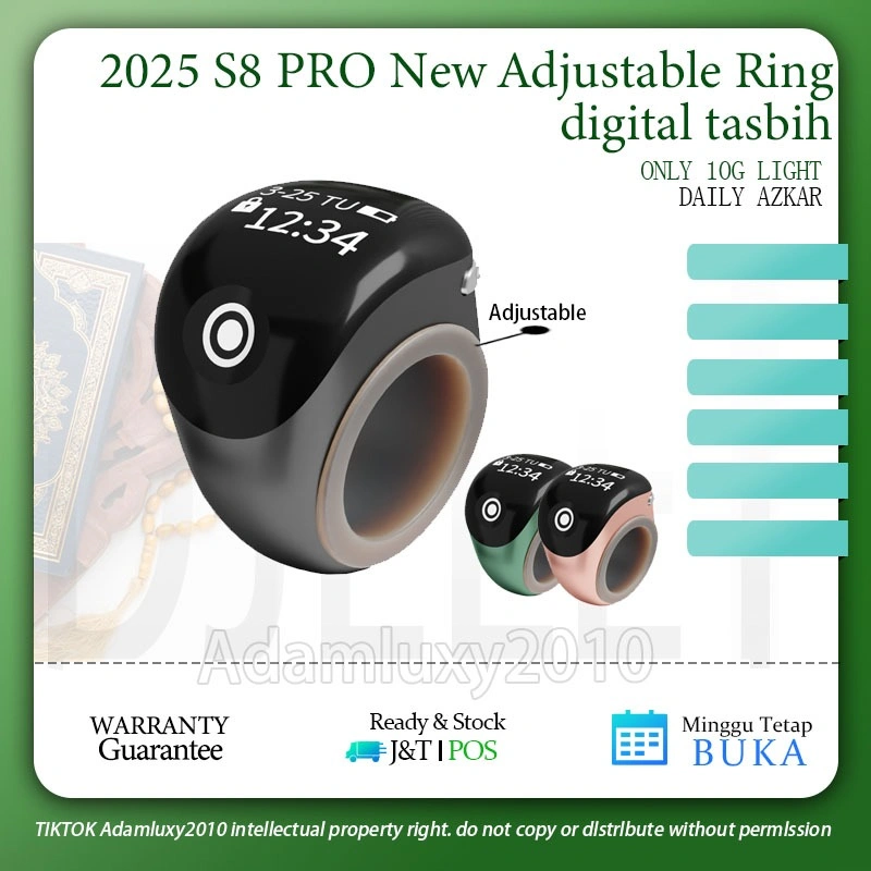 NEW model Cincin Tasbih Digital Smart Zikr Ring Bluetooth Tasbeeh Counter LED Display Prayer Sets S8 PRO