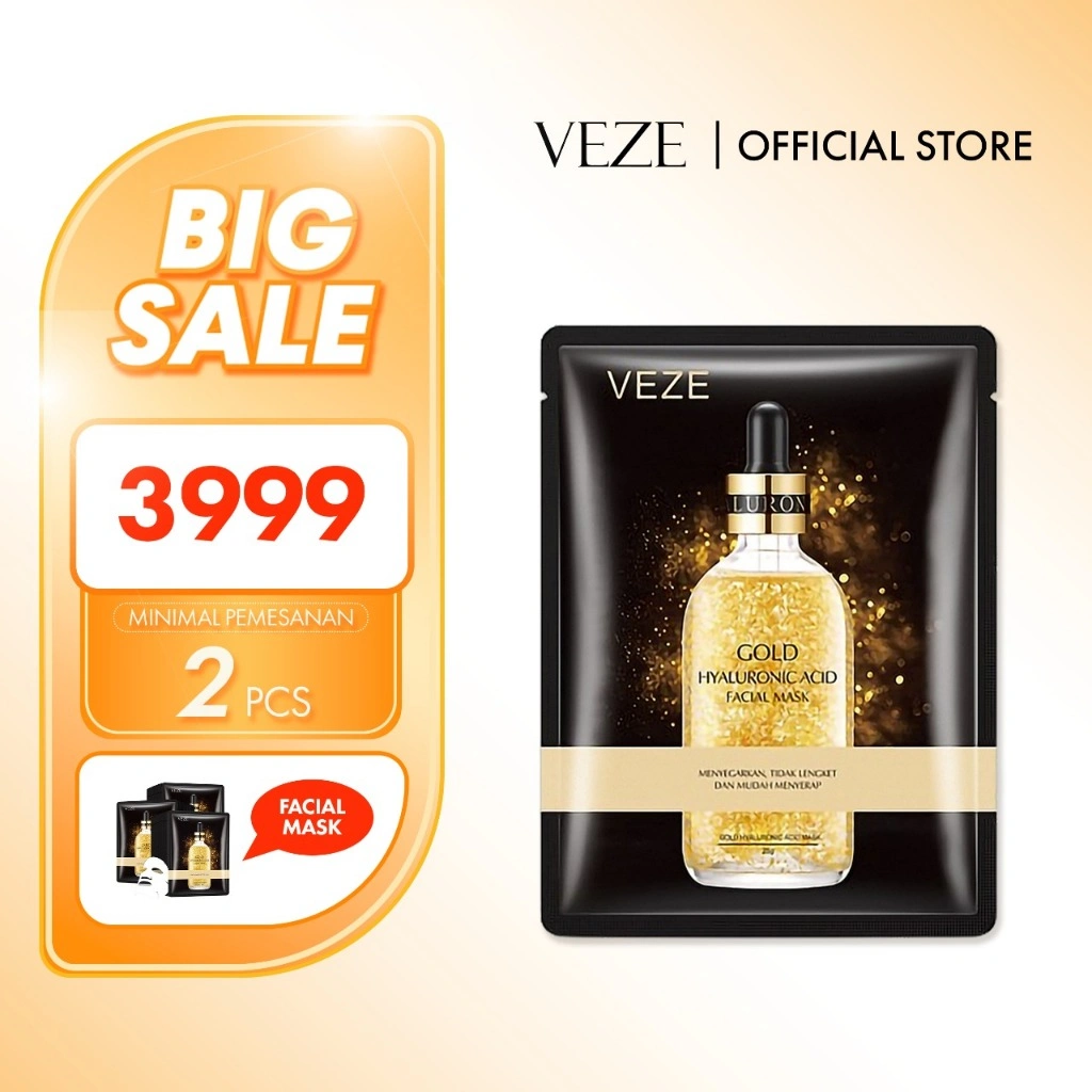 [BPOM] - VEZE Sheet Mask 24k Pure Gold Hyaluronic Acid Facial Mask Treatment Wajah 25g