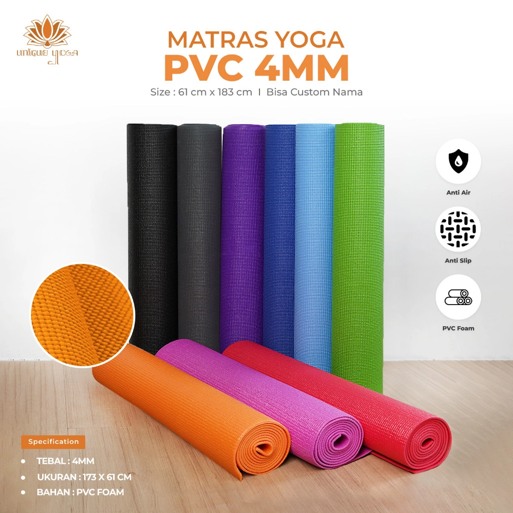 Matras Yoga PVC 4mm / Pilates Mat Alas Workout 4 mm / Matrass Olahraga / Yoga Mat