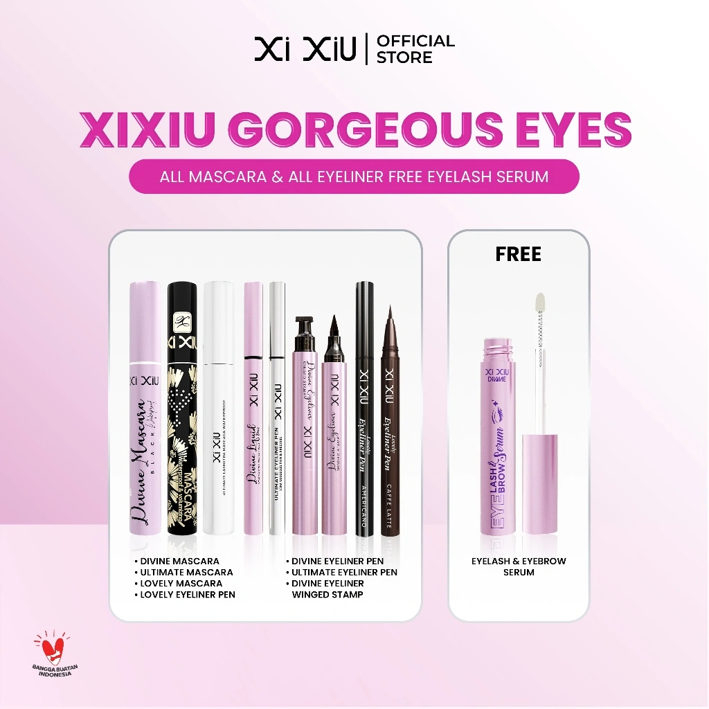 [BUNDLE] Xi XiU Gorgeous Eyes | Xi XiU DIVINE / LOVELY / ULTIMATE LashXtra Mascara + DIVINE / ULTIMATE Eyeliner Pen / DIVINE Eyeliner Stamp / LOVELY Eyeliner Pen 1+1 Free Eyelash Eyebrow Serum