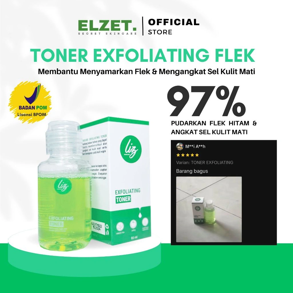 Elzet Skincare BPOM Toner Exfoliating Toner Flek Hitam Melasma Noda Hitam Bekas Jerawat Toner Pengangkat Sel Kulit Mati Wajah Toner Pengelupasan