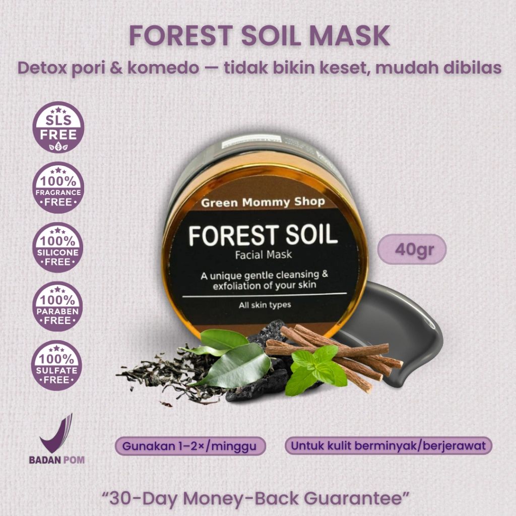 Green Mommy Shop | Forest Soil Mask | Masker Clay Detox Komedo & Jerawat, Tidak Keset, Natural 40gr
