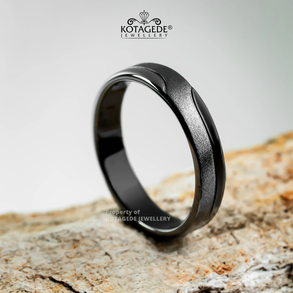 Kotagede Jewellery - Cincin Nikah Custom Premium Pria/Wanita Palladium dan Silver - Black Series