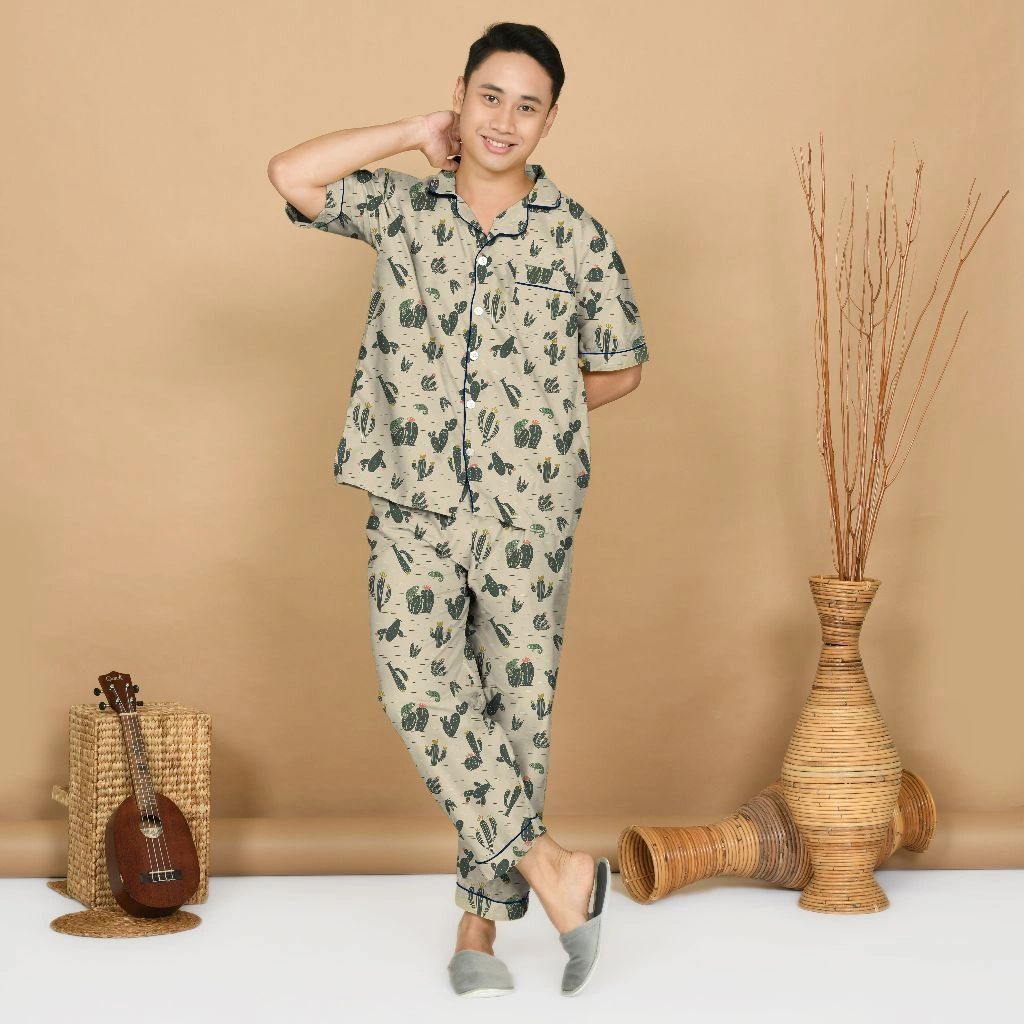 Nyenyak Piyama Pria CP ( M, L, XXL ) Katun / Setelan Baju Tidur Celana Panjang Cowok Dewasa -AMS