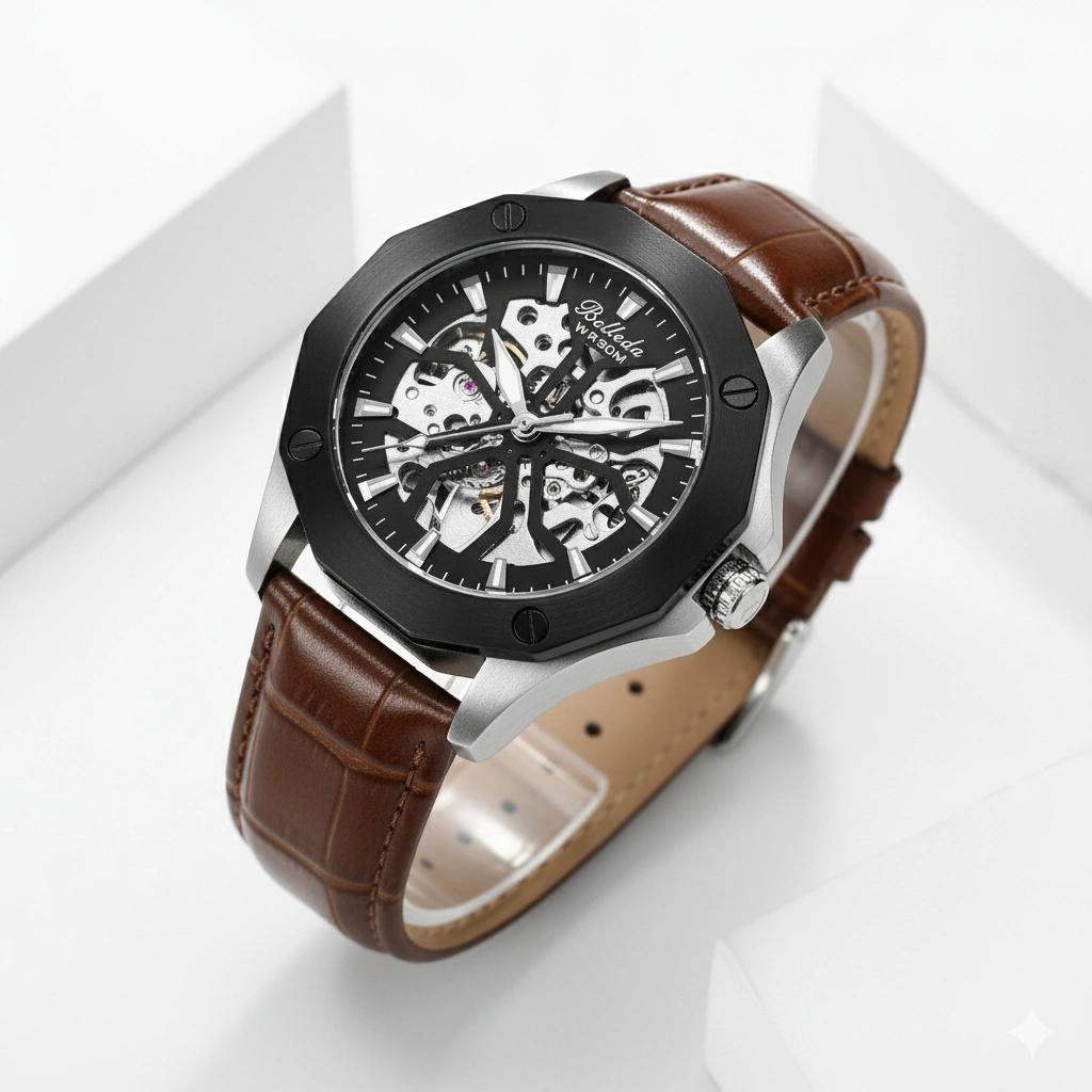 Jam Tangan Pria Belleda 9606 Tali Kulit Automatic Fashion Luxury Watches Anti Air