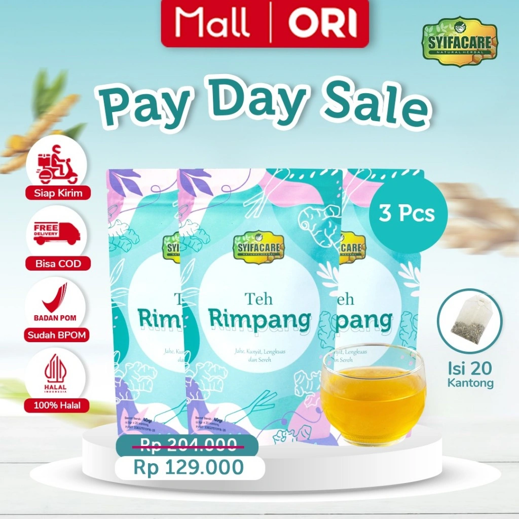 [Paket 3 Pcs] BPOM Teh Rimpang JSR Syifacare - Minuman Instan Herbal Rempah Jahe Kunyit Lengkuas Sereh - BPOM & HALAL MUI