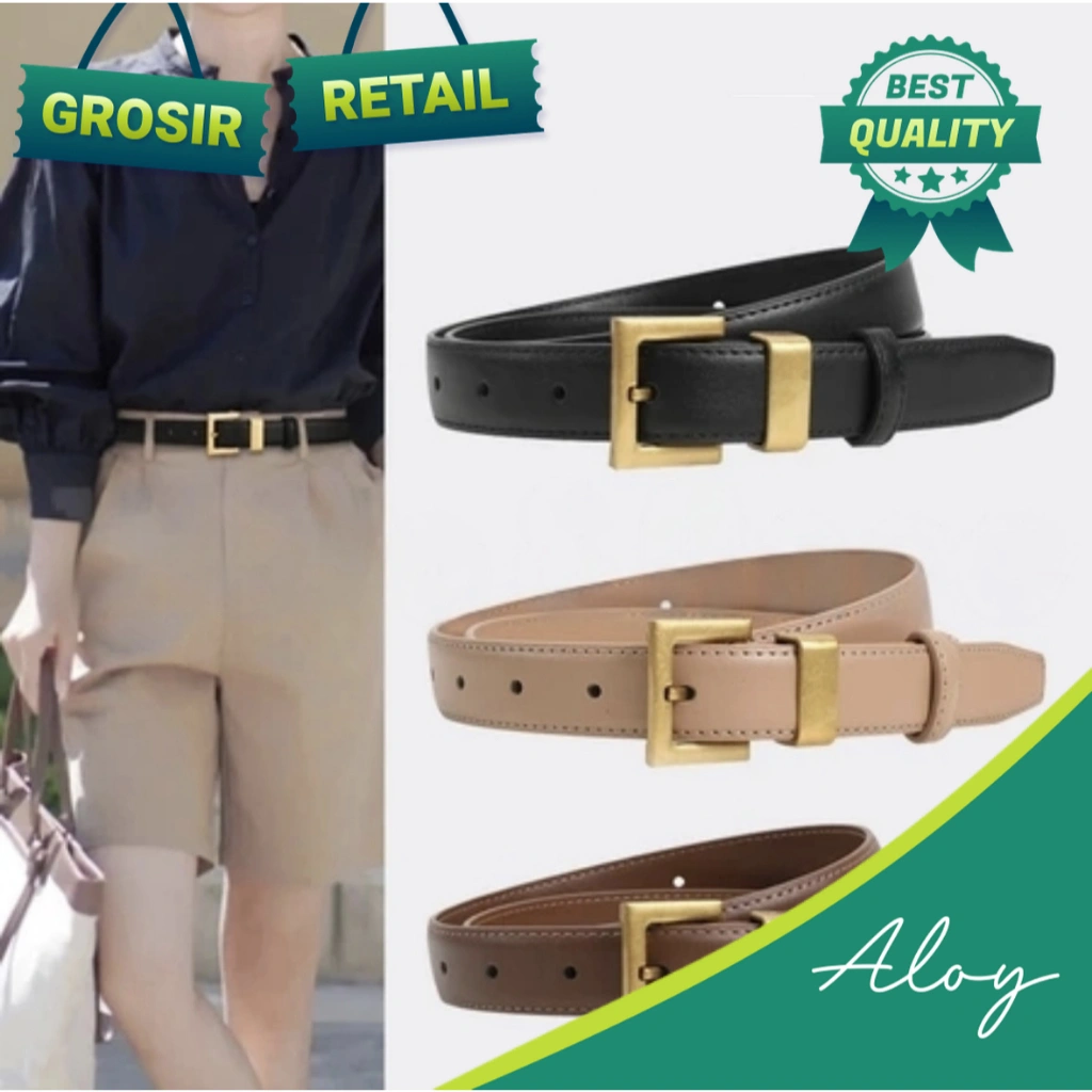 RETAIL TP-KL004 Ladies Fashion Square Belt Ikat Pinggang Wanita Gaya Santai Dengan Double Lubang Pengikat Gesper Cewek Bahan Kulit Termurah