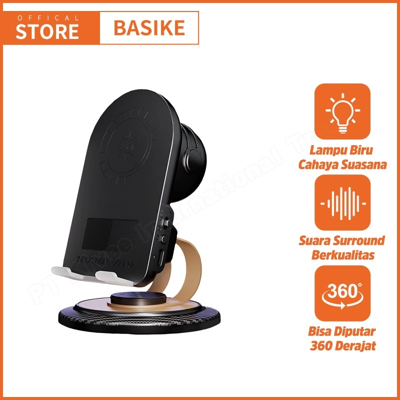 BASIKE 3-in-1 Wireless Charger Speaker Bluetooth Phone Holder Tiga Fungsi dalam Satu Perangkat