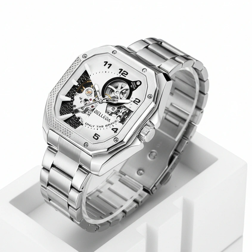 Jam Tangan Pria Belleda 9528 Automatic Sakelton Segi Stainless Steel Anti Air 3Atm Luxury Watches