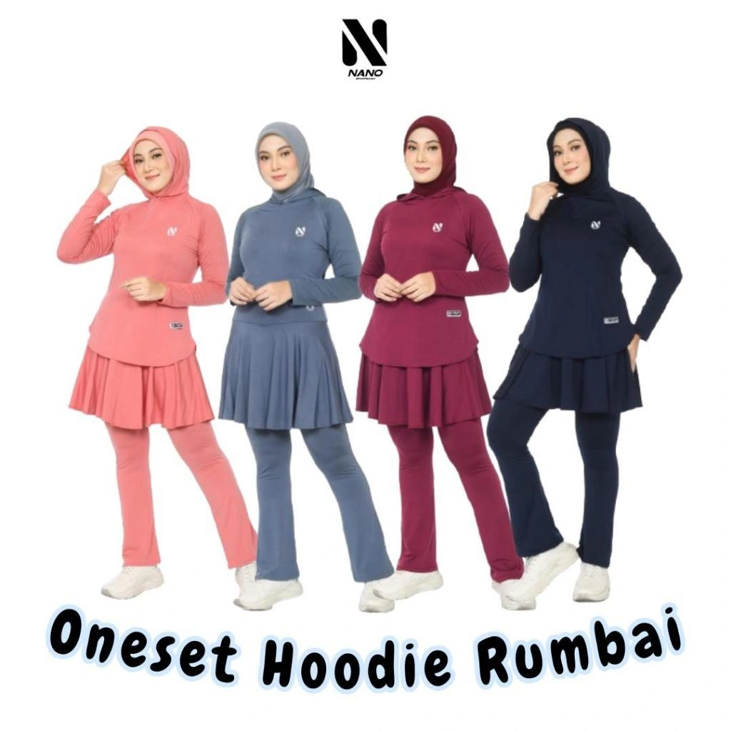 Nano sportswear - One set Hoodie Rumbai / Baju senam muslim / Baju senam wanita / Baju Padel
