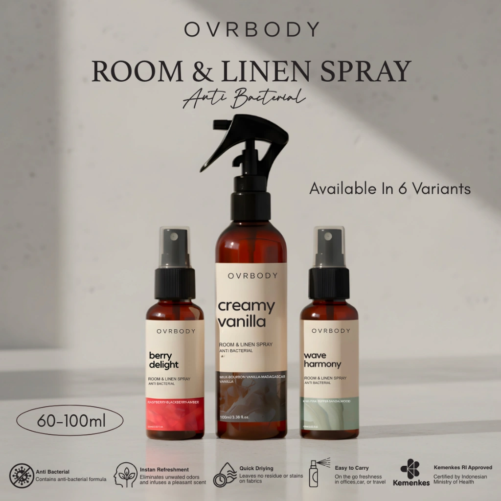 Ovrbody - Room & Linen Spray Anti Bakteri 100ml / Anti Bacterial / Pengharum Kain