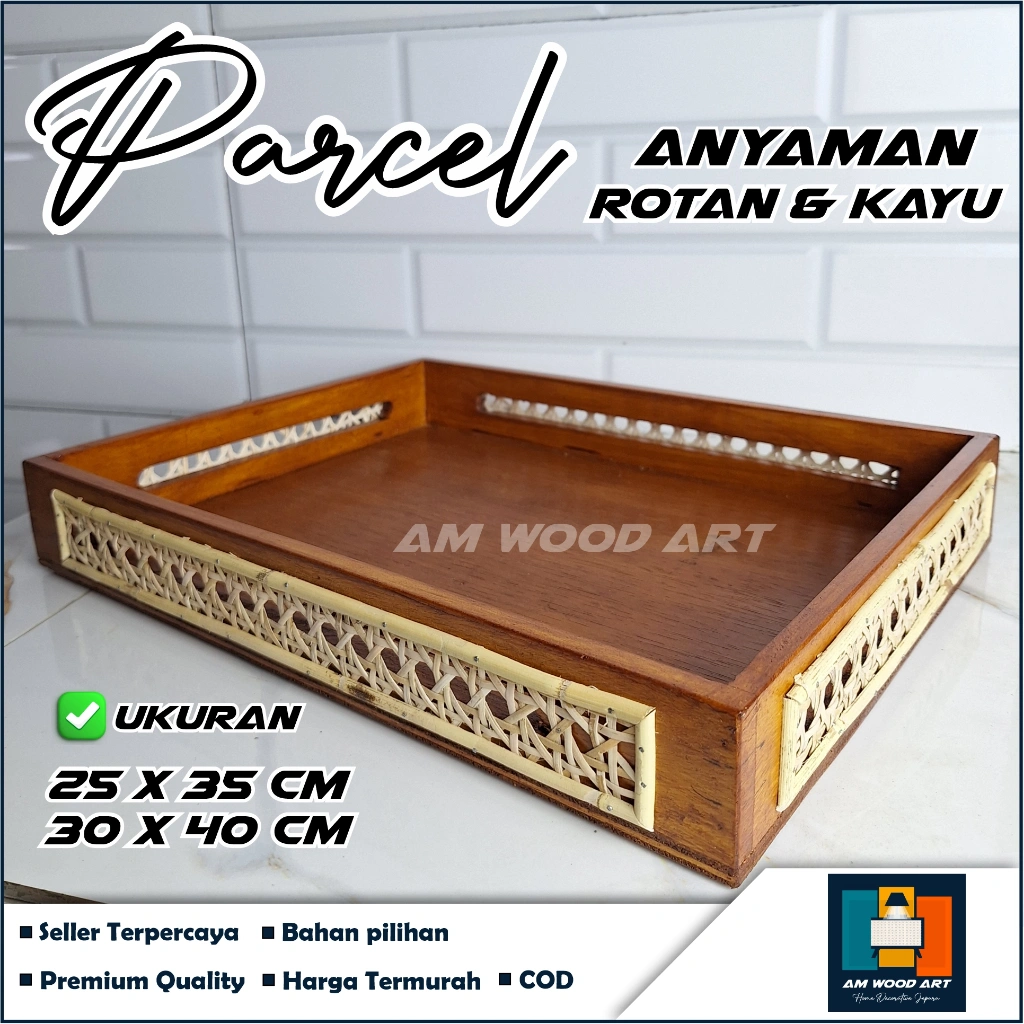 Nampan Kayu Kombinasi Anyaman Moto Ero Aesthetic Rapi Murah Seni indah/ Nampan cantik pajangan rumah