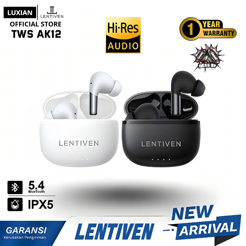 LUXIAN LENTIVEN Earbuds TWS Wireless Earphone Bluetooth 5.4 Hi-Res Audio IPX5 Garansi 1 Tahun AK12