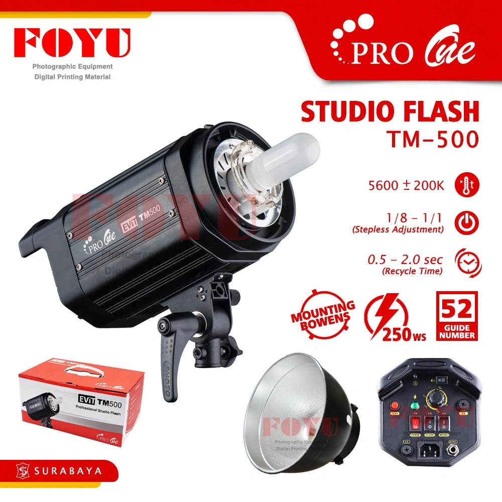 Pro One TM-500 250Ws Lampu Studio Flash Foto Mount Bowens Standard Reflector