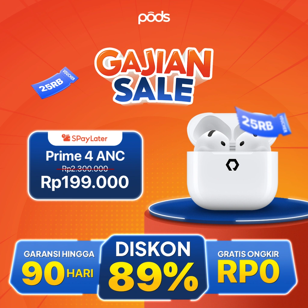 [GAJIAN SALE] PRIME TWS 4 Generation Series ANC Bluetooth V5.4 Earphone ANC ENC Spatial Audio IMEI Detect Wireless Charging iOS Android by Pods Indonesia