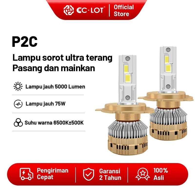 CCLOT Lampu Depan Mobil LED H4 P2C, Kipas Senyap Berkinerja Tinggi, Cetakan Pribadi Aluminium Penerbangan, DC12-24V, Mulai 75W, Stabil 50W, 5000Lumen, Suhu Warna 6000K