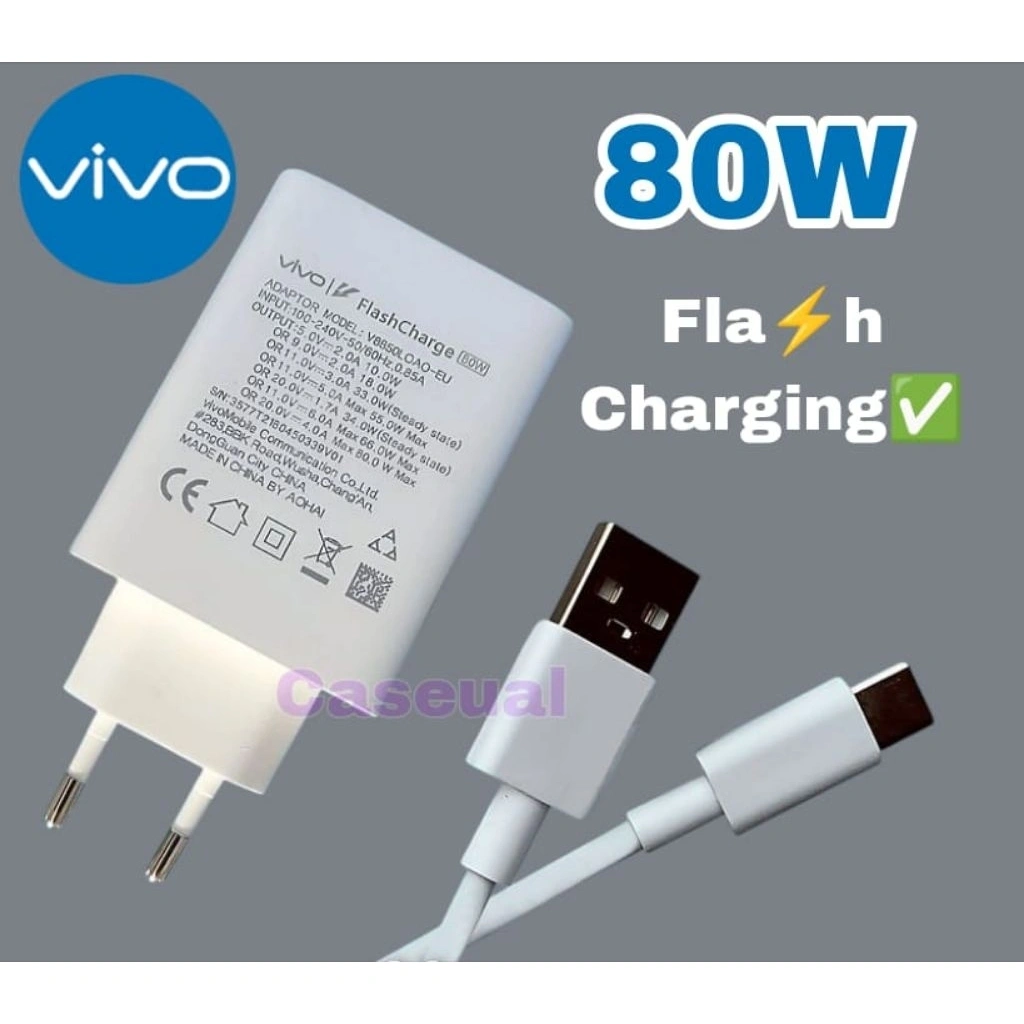 Charger Vivo 80W Original 100% – Super FlashCharge Ultra Fast Charging Type-C