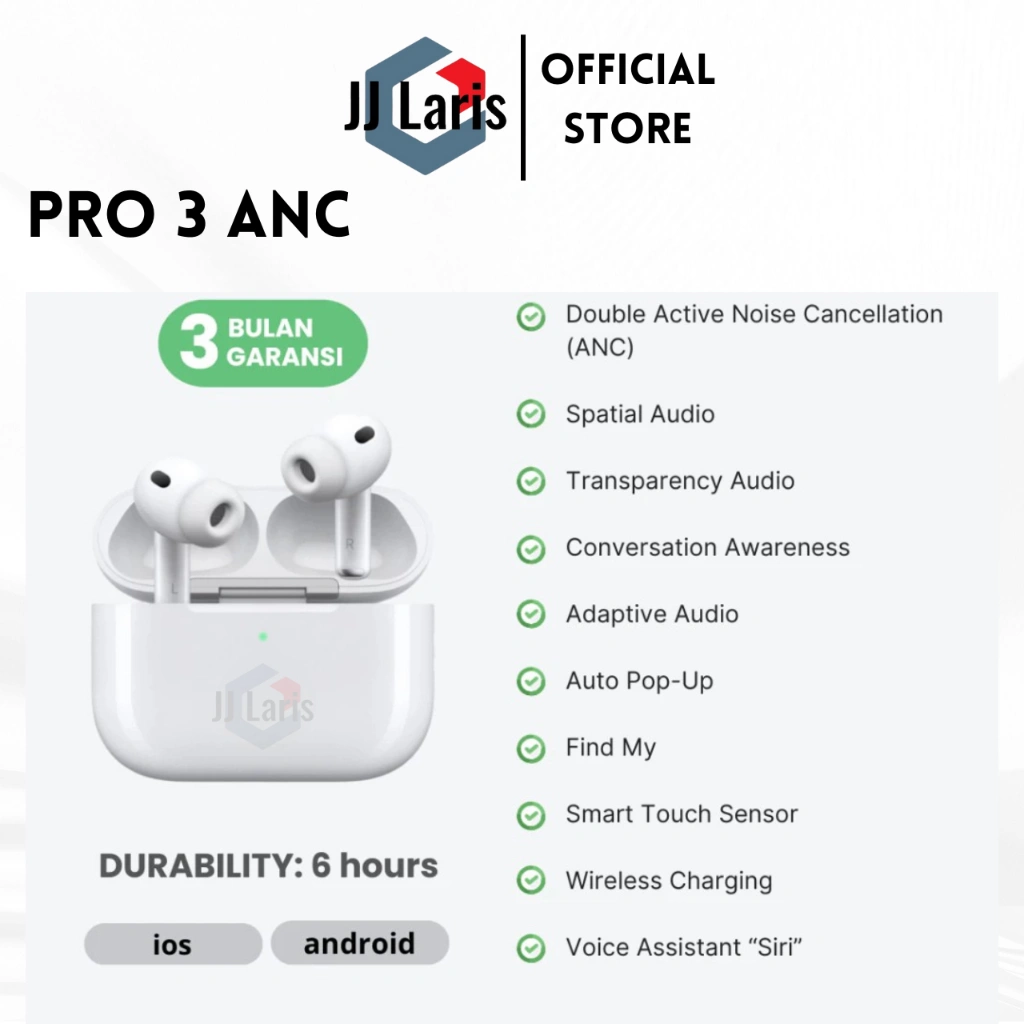 New Earphone Pro 3 ANC Earphone Spatial Audio TWS Earpods Wireless Bluetooth 2025