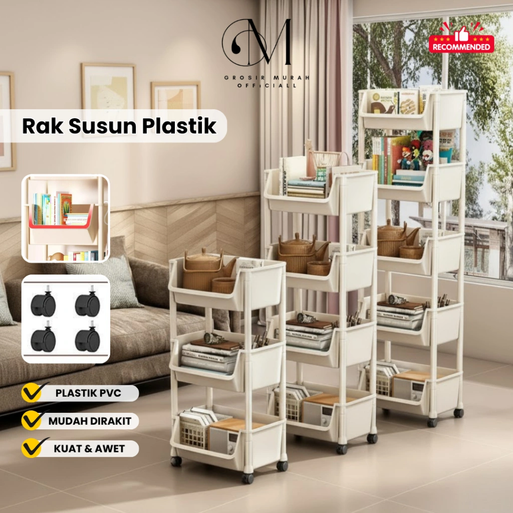 Grove Maison Rak Dapur Dorong Rak Susun Serbaguna 3-5 Tingkat dengan Roda Portable untuk Buku Mainan Penyimpanan