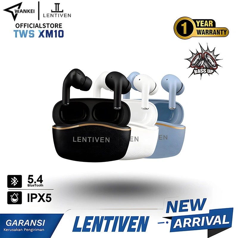 WANKEI LENTIVEN Earbuds TWS Wireless Earphone Headset Bluetooth 5.4 Hi-Res Audio IPX5 Garansi 1 Tahun XM10