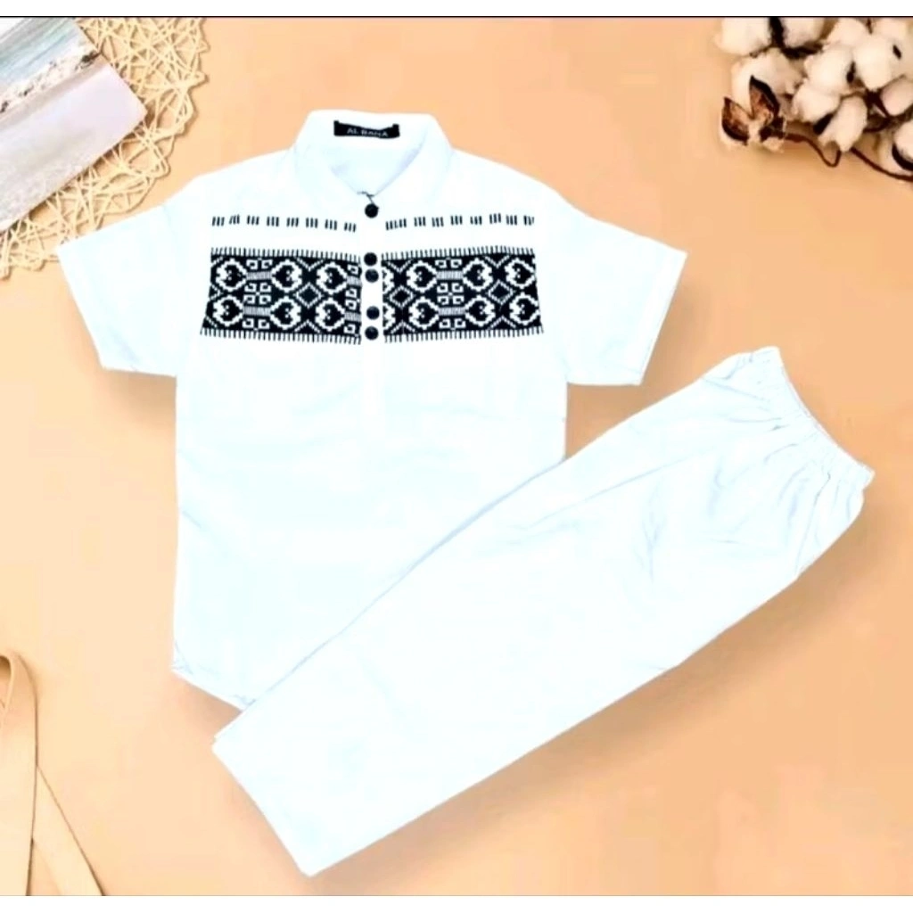 Setelan baju Koko Anak Laki-laki usia 1-7 tahun Koko pendek kombinasi soket batik bahan catton  Vito
