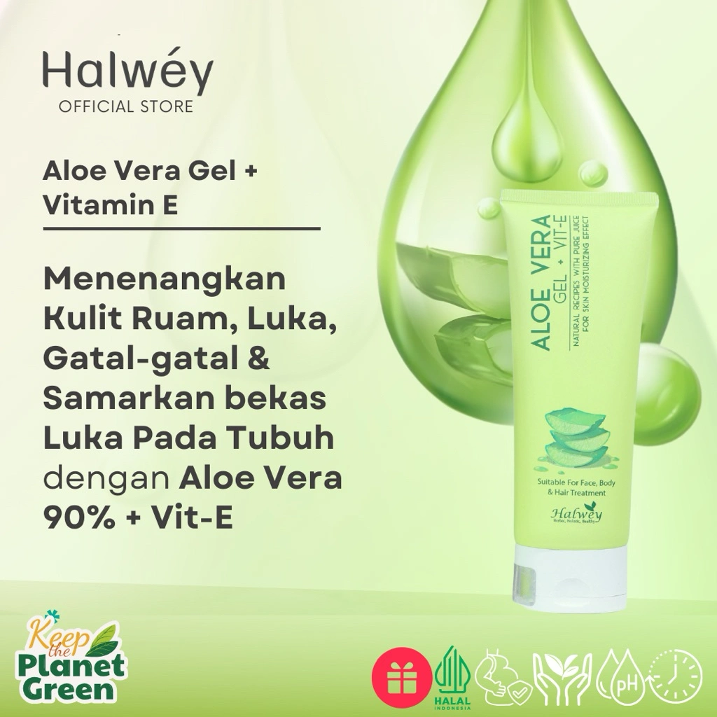 ALOE VERA GEL ALAMI NON ALCOHOL + Vitamin E Hawey BPOM pelembap alami kulit tubuh & wajah