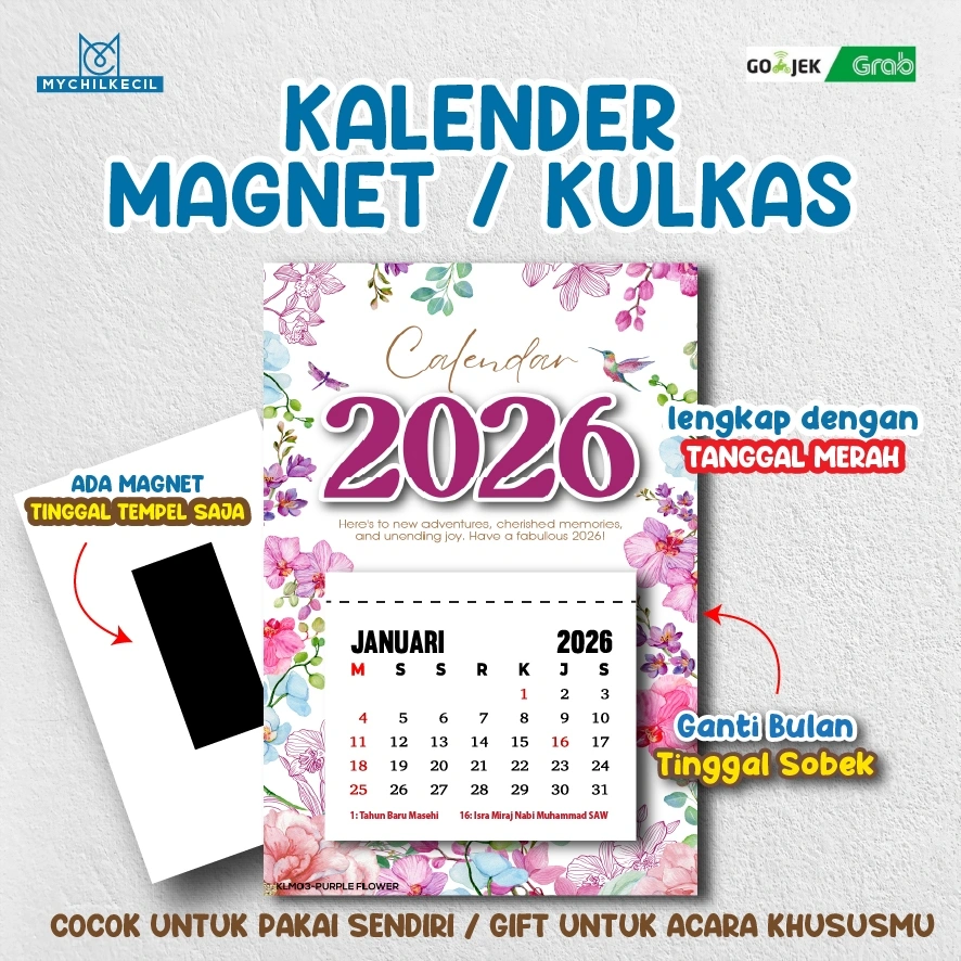 (READY STOCK) KALENDER 2026 MAGNET TEMPEL KULKAS – Kalender Lucu Ukuran Mini / Ready Stok / Hari Libur Lengkap