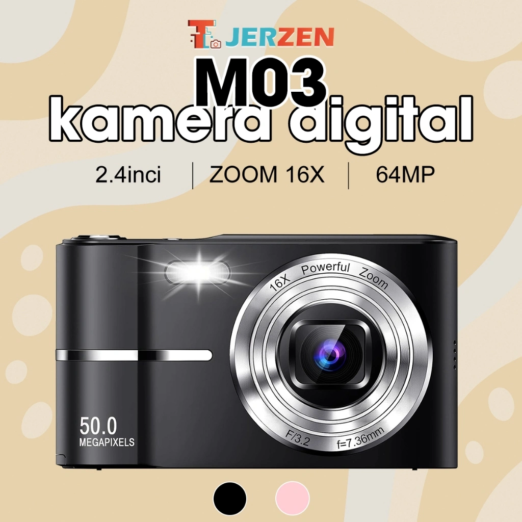 T-JERZEN Kamera Digital 64MP Zoom Digital 16X Perekaman HD 1080P  Dengan Fungsi Filter M03