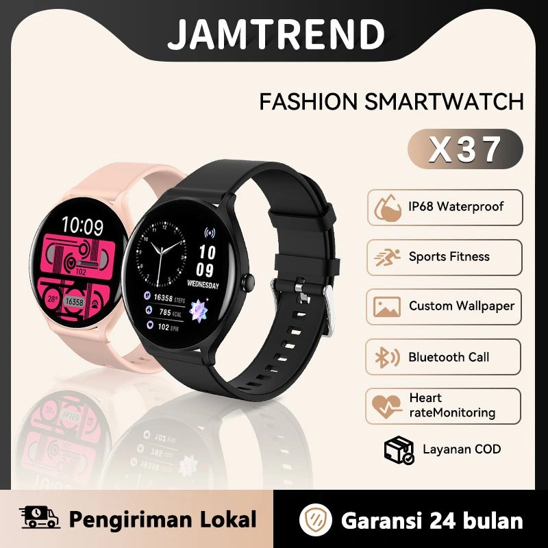 JAMTREND Smart Watch X37 l 45mm Amoled AOD Layar ultra tipis | Whatsapp Bluetooth Telepon | Putar pergelangan tangan Anda untuk menyalakan layar | Kecepatan Berlari | Detak Jantung Tidur Smart Watch | Jam tangan pintar pasangan