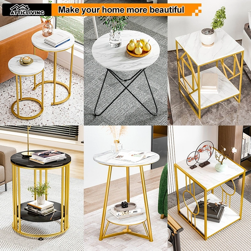 ATTICLIVING Meja Samping Kamar Rak Ganda Gaya Eropa Mewah Ruang Tamu Kamar Meja samping