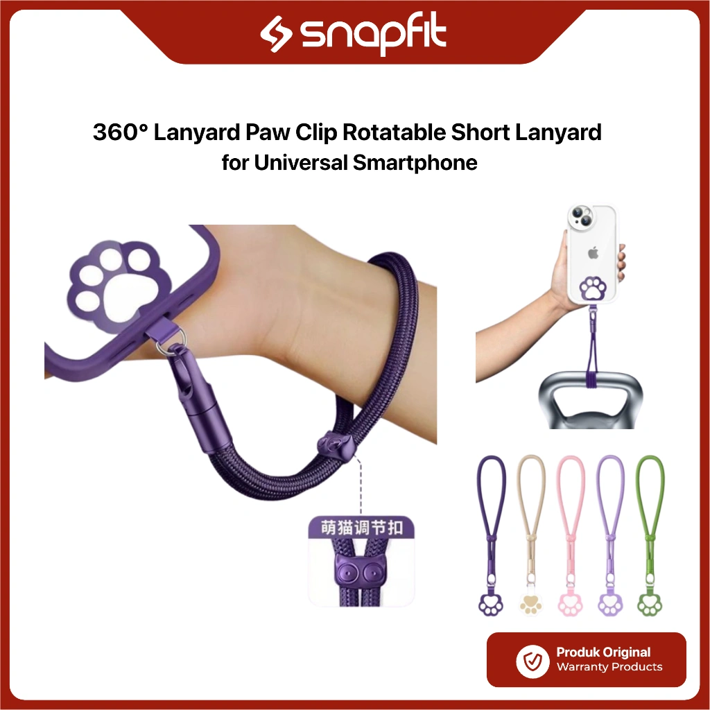 SNAPFIT Lanyard HP Anti Jatuh 360° / Tali Strap HP Estetik Motif Kucing Lucu Adjustable