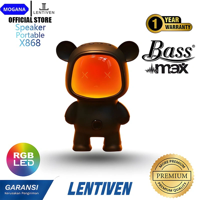 MOGANA LENTIVEN Speaker Bluetooth Portabel dengan Lampu RGB Multifungsi Speaker Suara Jernih Mengdukuang Kartu X868