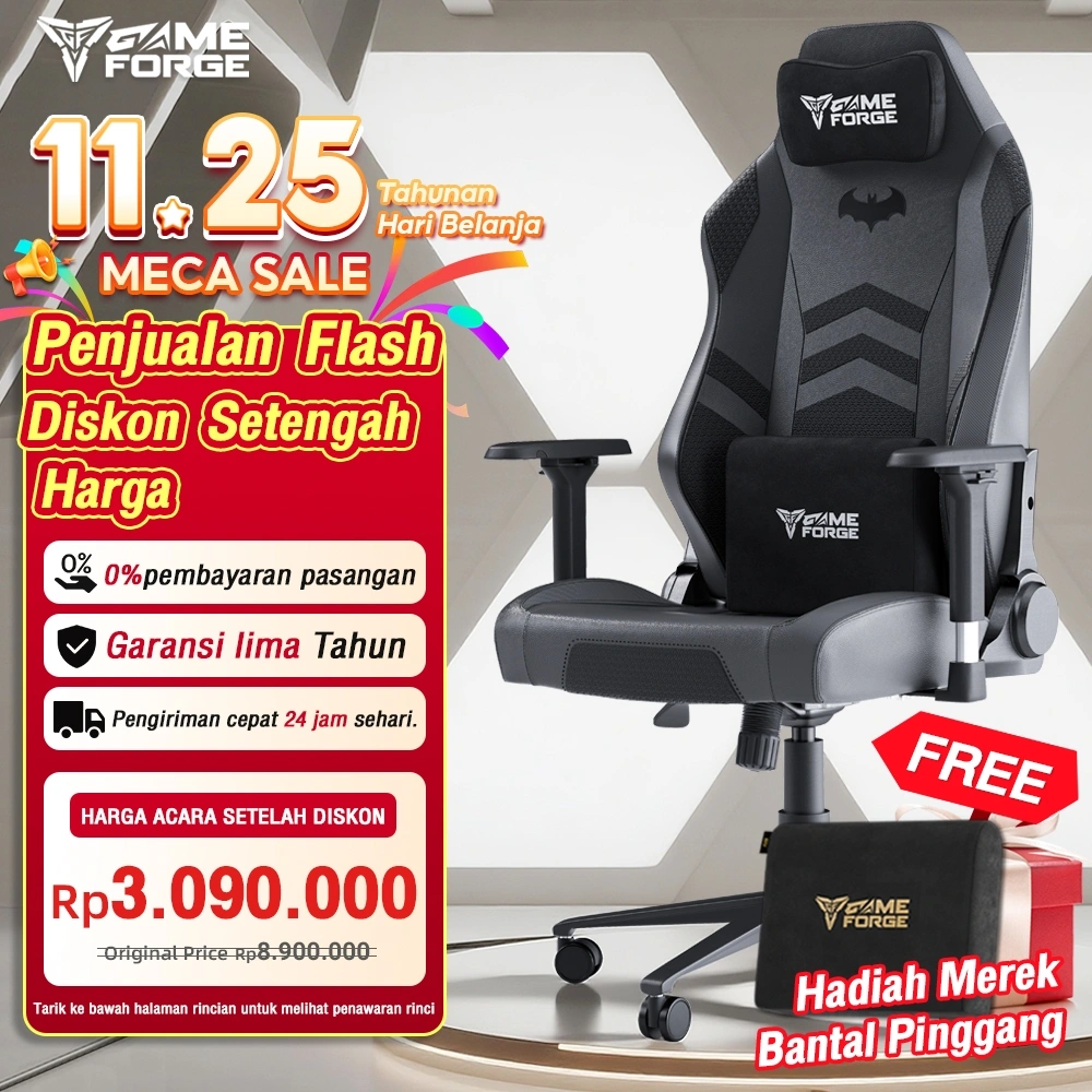GAMEFORGE Gaming Chair Dark Shadow | Kursi Ergonomi,dengan bantal kepala magnetik lengan sandaran 4D