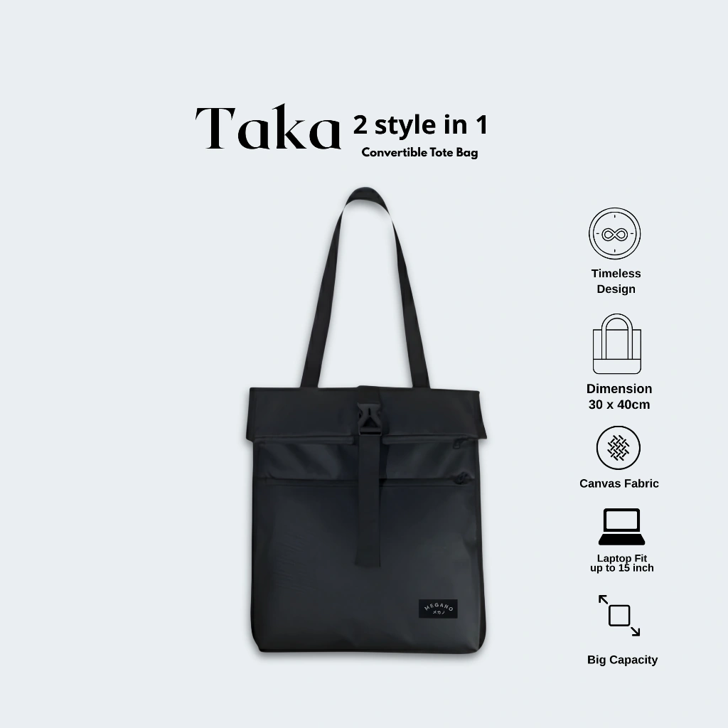 Megano - Taka Totebag Aesthetic Multifungsi 2 in 1 Tas Pria Wanita Distro Warna Hitam Premium