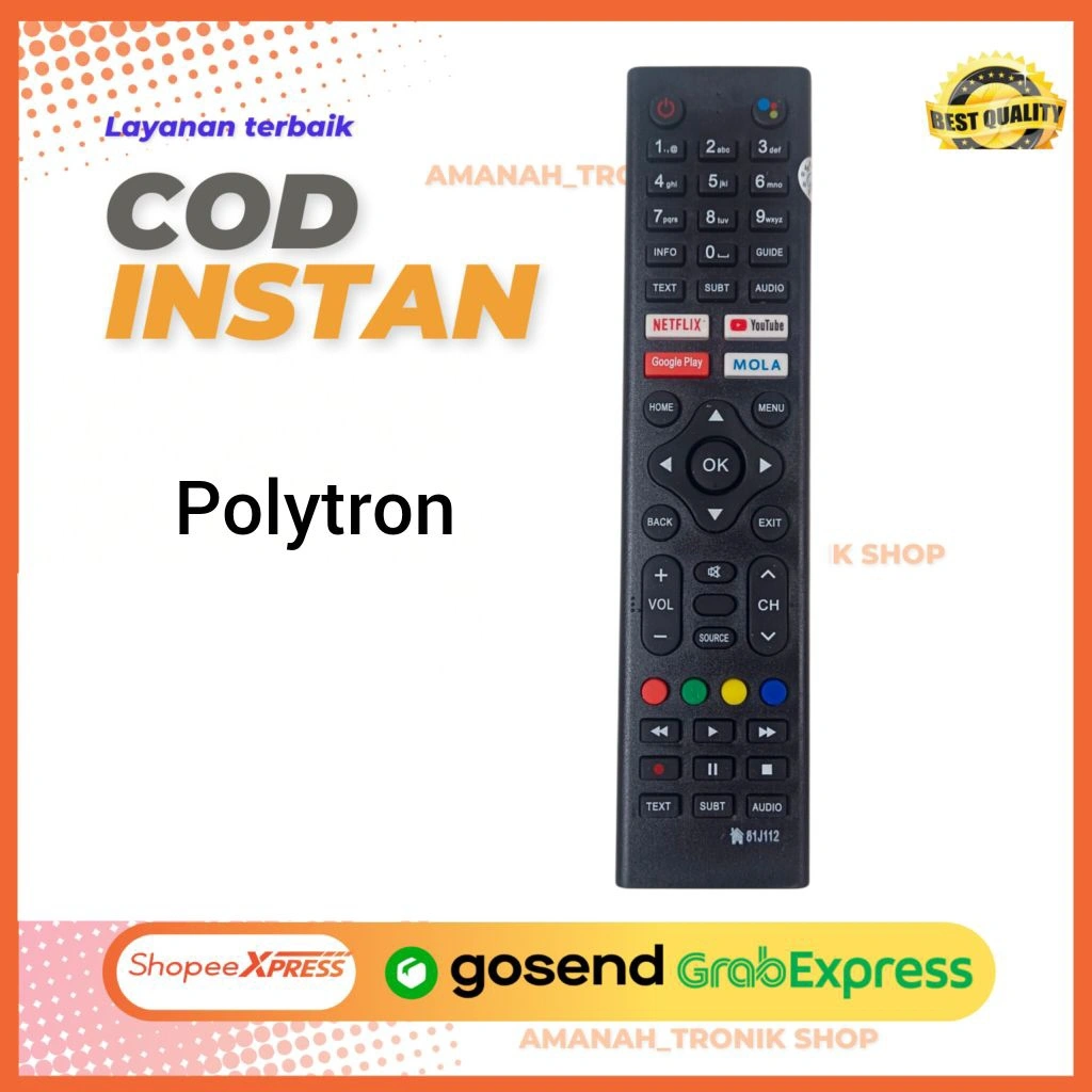Remote TV Polytron Smart Mola Android – Tanpa Setting, Langsung Pakai,