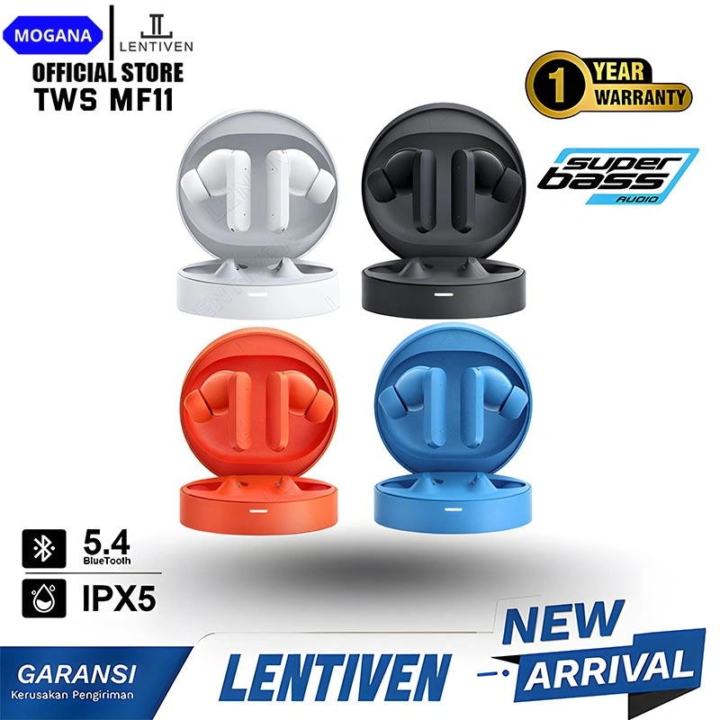 MOGANA LENTIVEN Earbuds TWS Wireless Earphone Bluetooth 5.4 Hi-Res Audio IPX5 Garansi 1 Tahun MF11